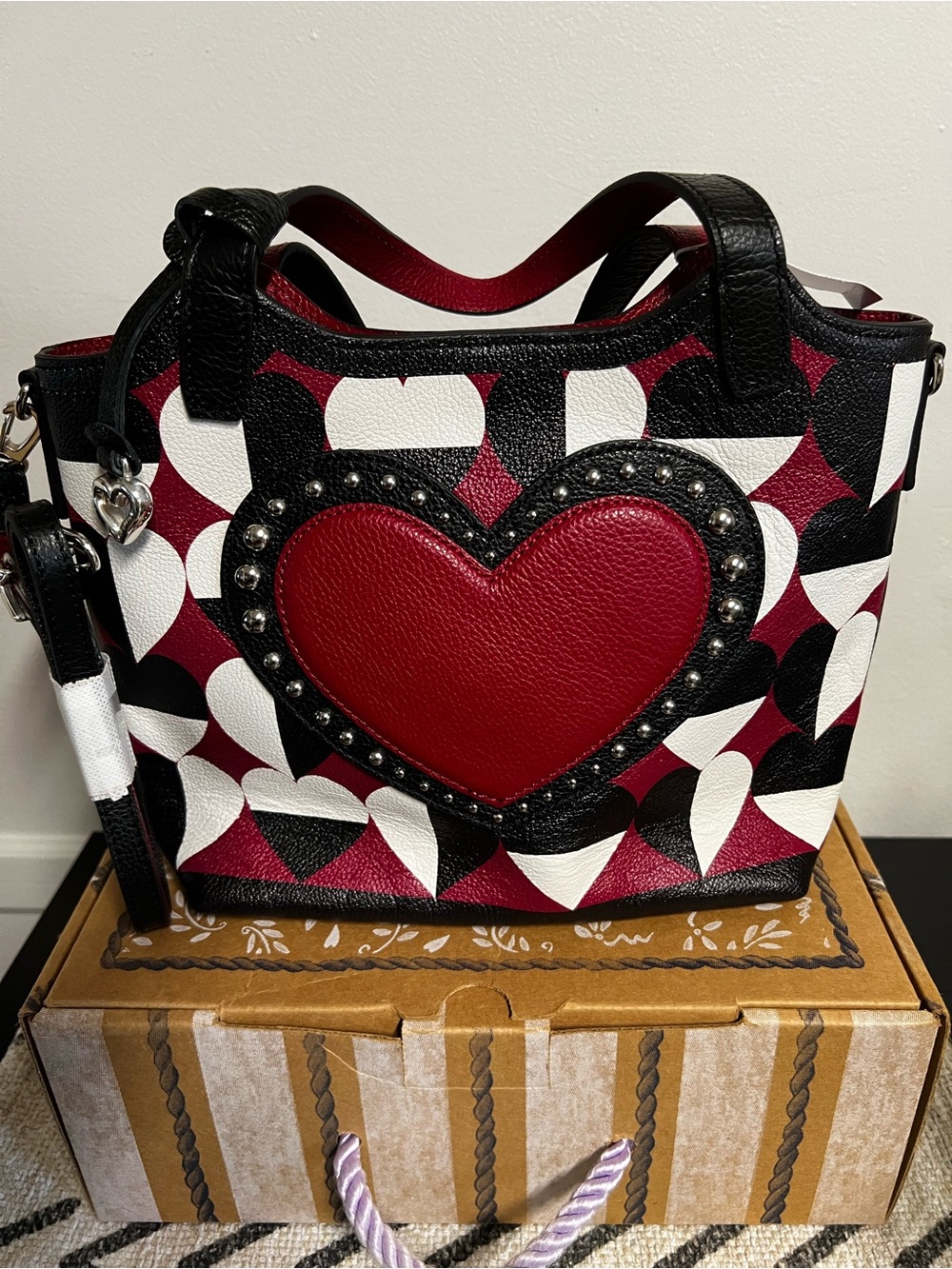 Brighton limited edition Red Heart Accent Tote Bag with Graphic Pattern
